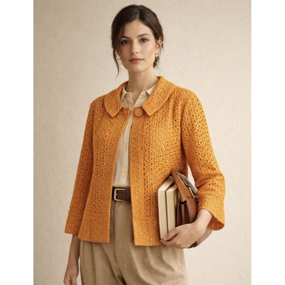 Chico's Jackets & Blazers - CHICOS Linen Blend Eyelet Blazer Jacket 3/4 Sleeve Sz 2/M Career Professional